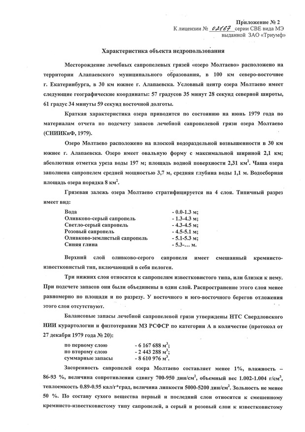 характеристика объекта недрополльзования сапропель